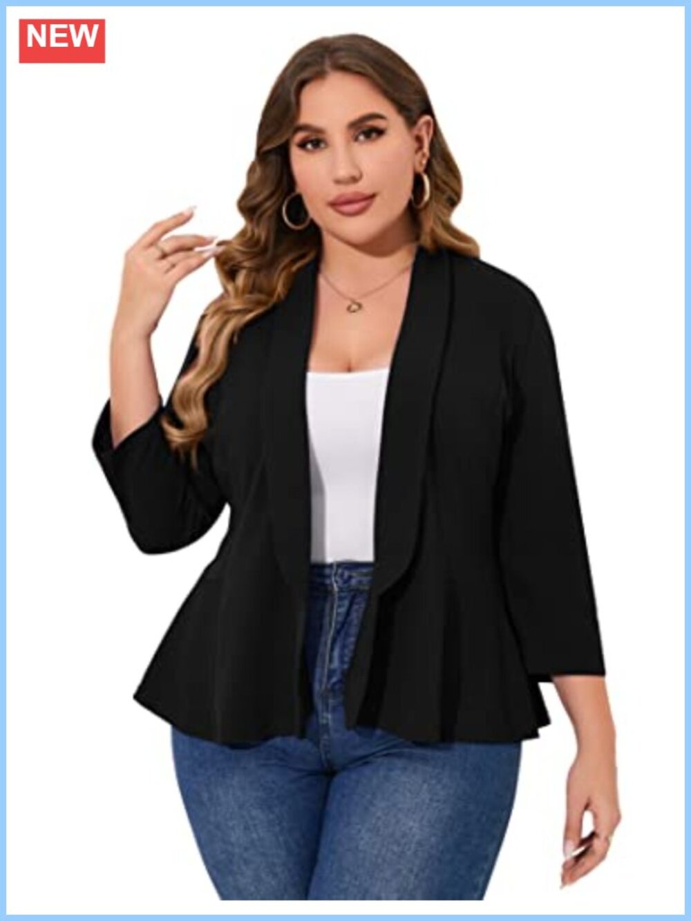 Women's Plus Size Casual Blazer Open Front Long Sleeve Work Cardigan Jacket